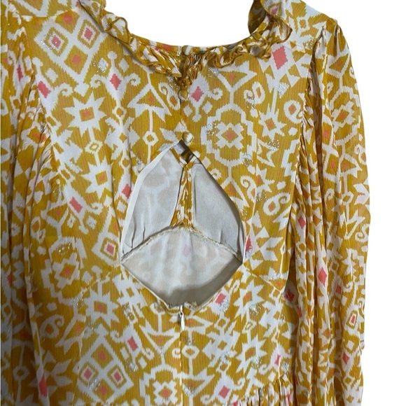 Not So Serious Yellow Ikat V Neck Dress XS - Picture 4 of 6